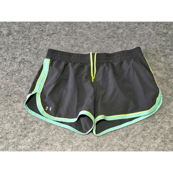 Under Armour Heat Gear Shorts Women's Size M Grey w/ Green Athletic Drawstring - Picture 1 of 7